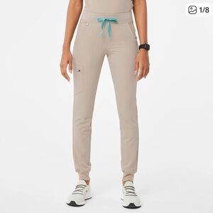 Figs Tan Joggers with Blue Drawstring